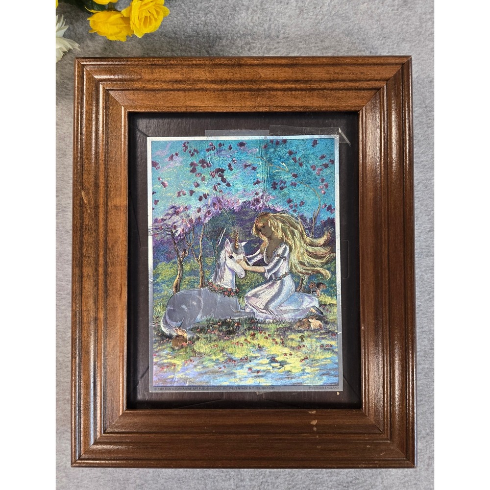 Vintage 1987 Scafa-Tornabene Unicorn and Maiden Foil Art Framed 10x12 283-12795